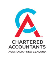 Chartered Accountants Australia and New Zealand logo featuring a blue and red A symbol with scattered blue dots