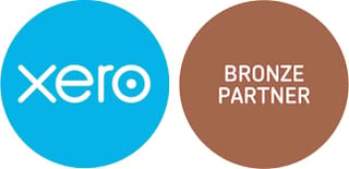 Xero logo in blue circle next to Bronze Partner badge in brown circle